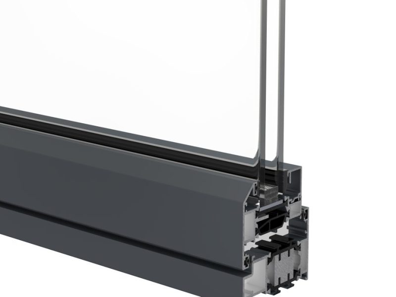 Close-up of a polyamide thermal break integrated into an aluminium window frame for enhanced insulation