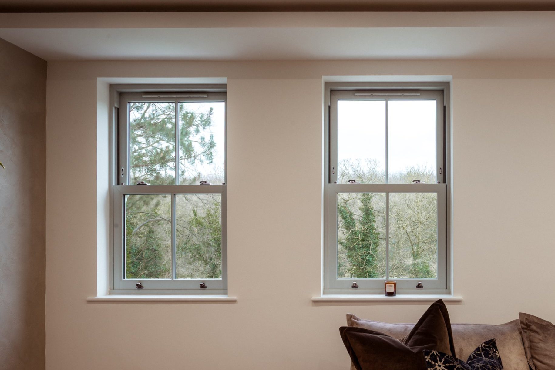 Sash window in tilted position, demonstrating modern easy-clean functionality