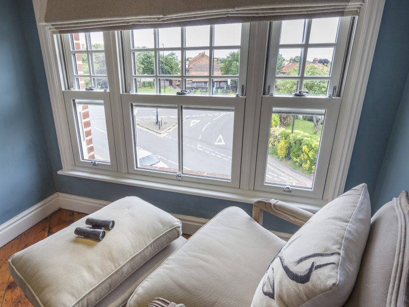 Internal view of white heritage sliding sash windows