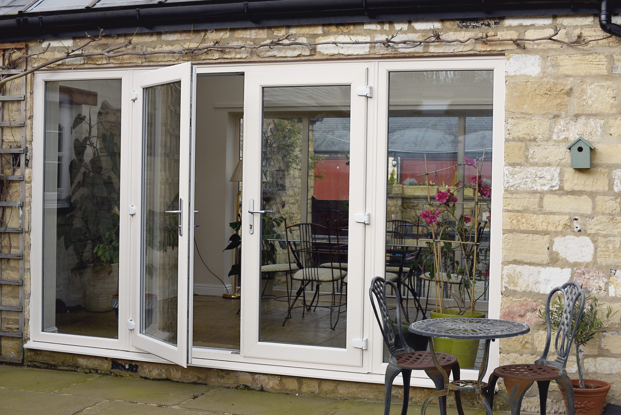 Detailed view of classic lever handles on uPVC French doors for a stylish finish