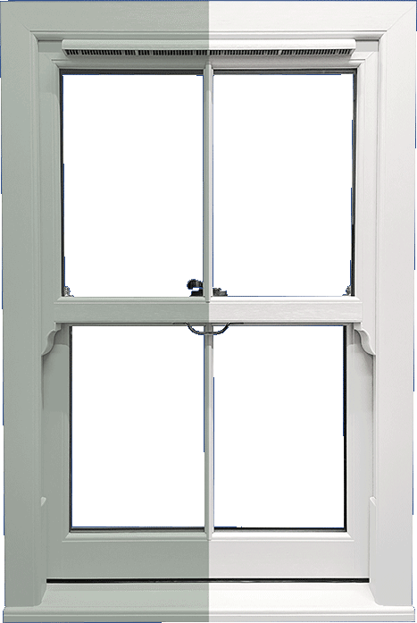 Customisable uPVC sash windows with woodgrain finishes, astragal bars, and glazing for period homes