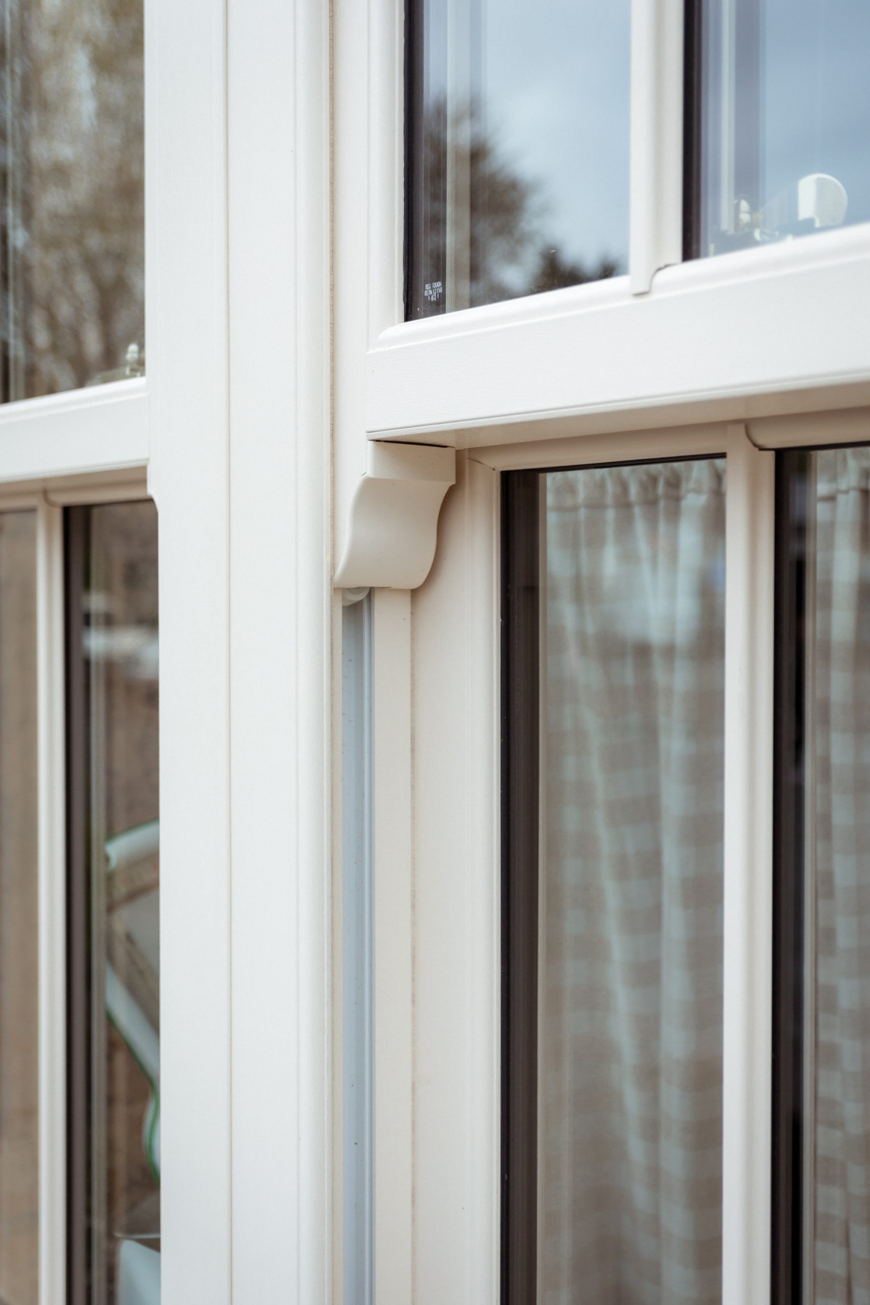 Close-up of mechanical joints on Legacy sash windows, showcasing historical accuracy.