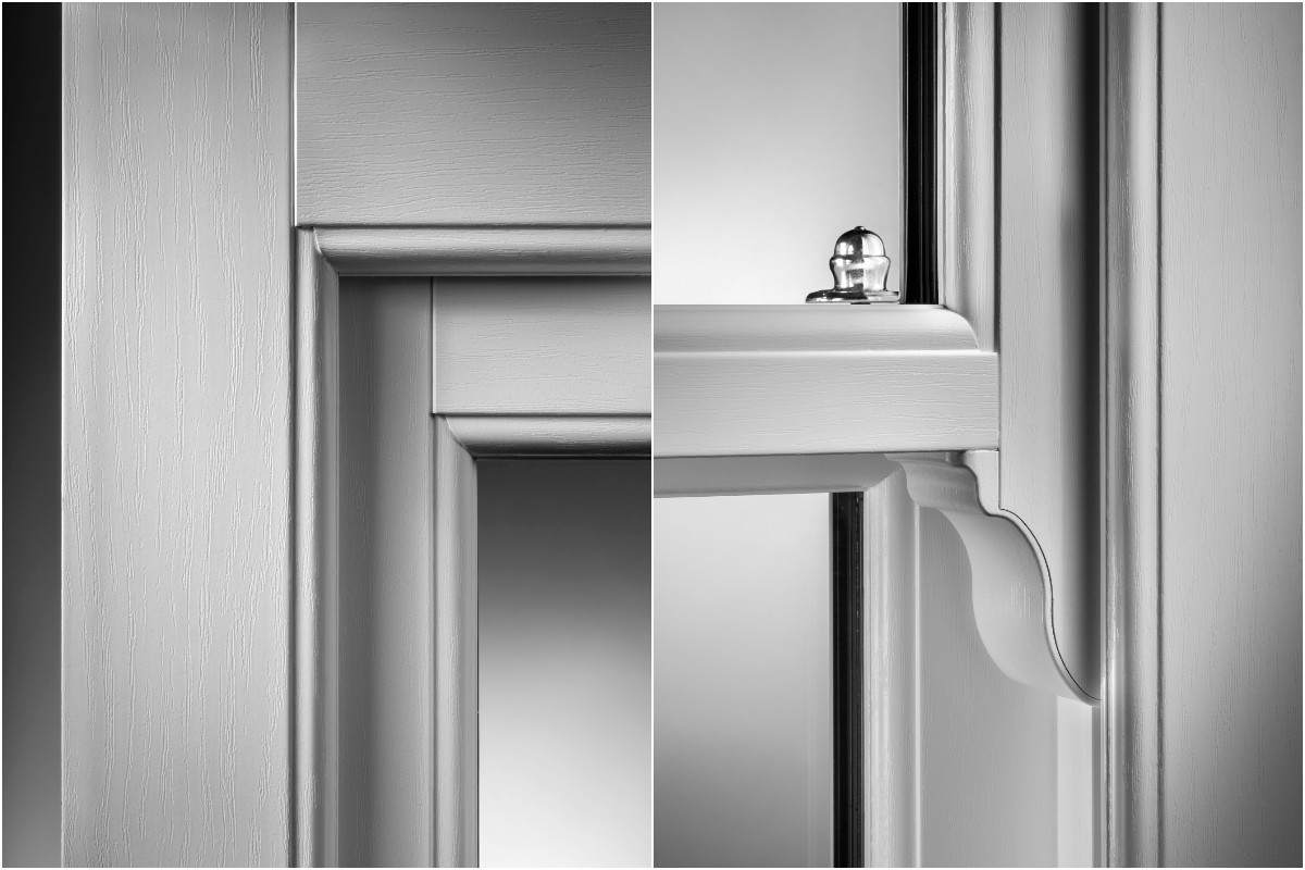 Detailed view of uPVC sash window frame.