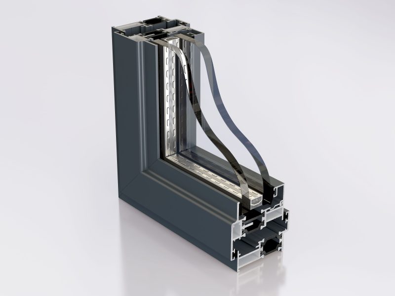 Close-up of polyamide thermal break enhancing insulation in aluminium door profiles