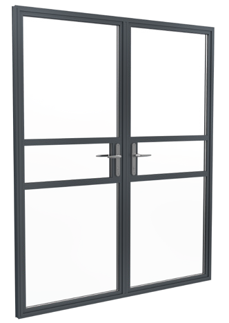 Heritage aluminium doors with a steel-like appearance, perfect for traditional homes or industrial interiors