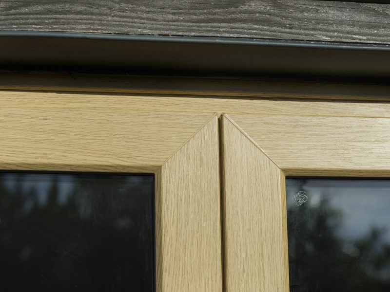 Close-up of the external frame detail of uPVC sliding patio doors, showcasing sleek lines and durable construction