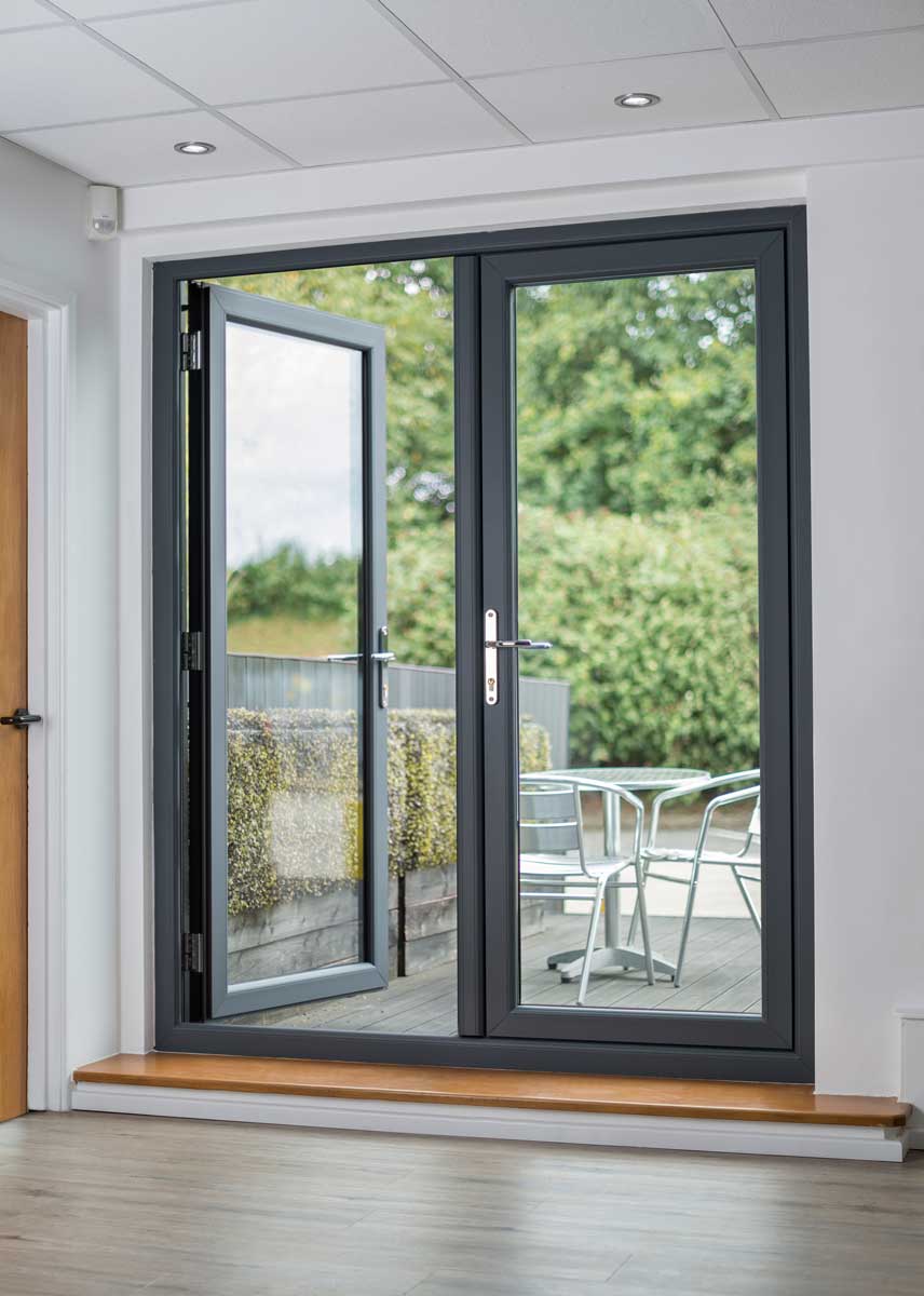 uPVC flush French doors designed to open outwards only for space-saving and ease of use