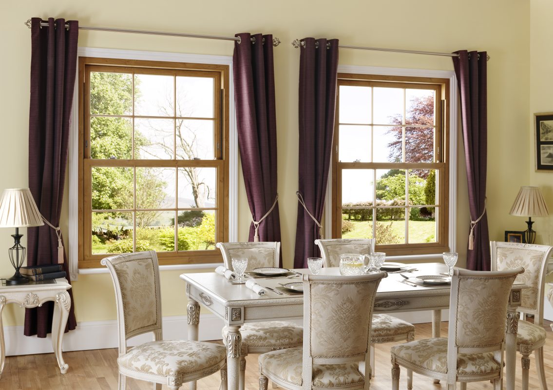 Heritage-style Irish Oak Legacy uPVC sash windows installed in a modern home.