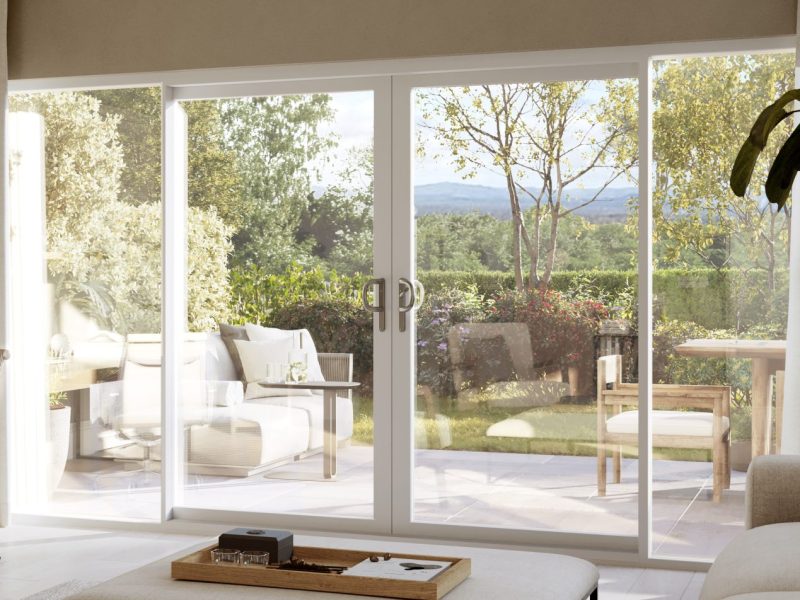 Modern handle and locking hardware on Stellar patio doors, designed for security, style, and smooth operation