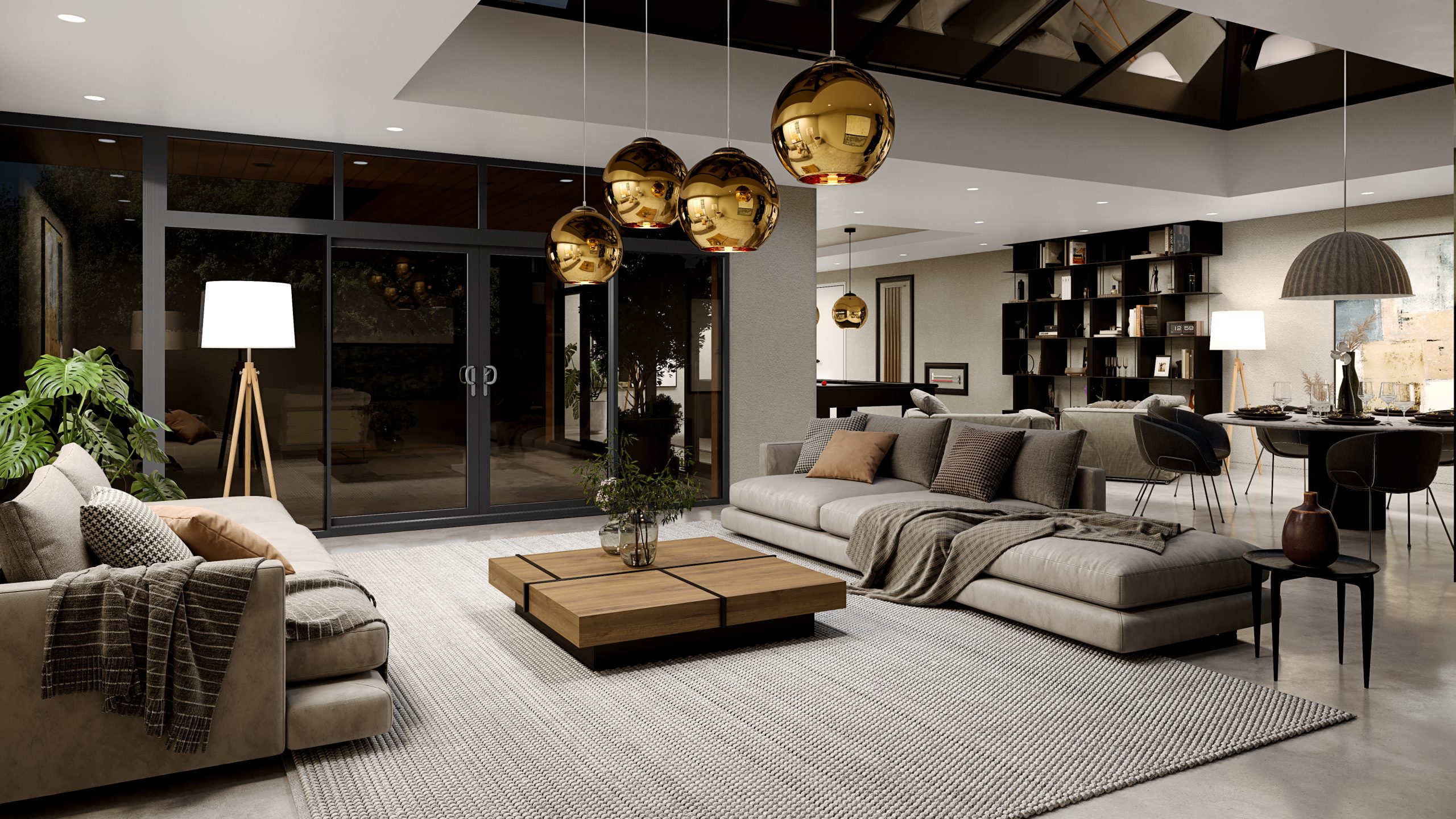 Inside view of aluminium inline sliding patio doors blending interior with outdoor space