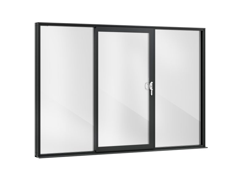 Three-pane Epwin Stellar inline sliding door with slim aluminium profile and wide glass panels