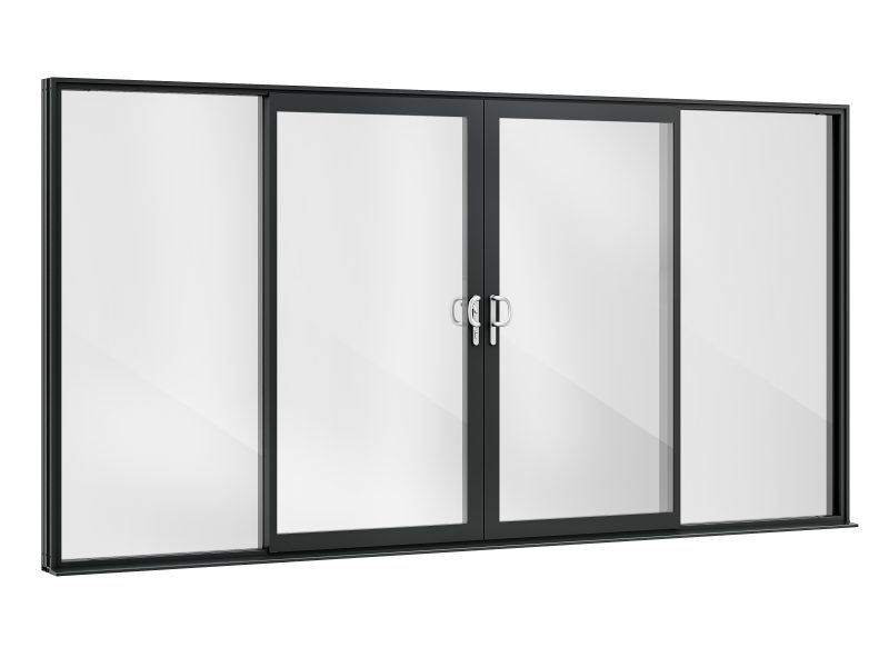 Four-pane Epwin Stellar inline sliding door featuring slim aluminium frames and expansive glass panels