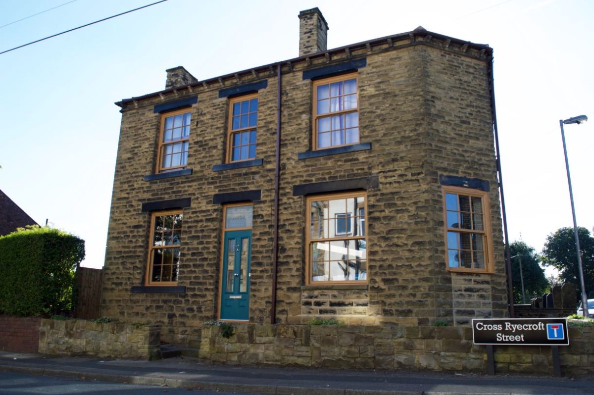 Sliding Sash Windows in Irish Oak Wood Effect